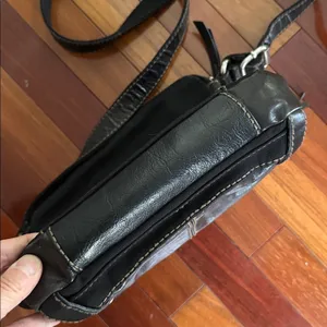 Fossil Black Canvas Leather Purse Bag Silver Hardware Key 10x11 Long Strap Y2K thumbnail 9