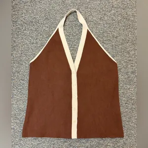 Abercrombie Ribbed Halter Top Sweater Vest | Brown & Cream Button Up Knit XL thumbnail 6