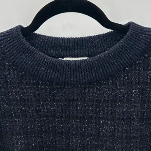 MNG Women Navy Blue‎ Metallic Tweed Knit Fringe Sweater Pullover Top Size Large thumbnail 4