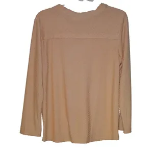 Kaktus Women XL Peach Clip Dot Henley Long Sleeve Blouse Textured Top thumbnail 2