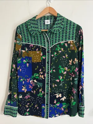 CAbi Bronco Western Eclectic Floral Patchwork Buttoned Boho Pajama Style Shirt M thumbnail 1