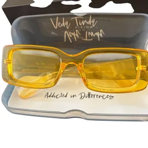 Veda Tinda Vision Sunglasses YELLOW Rectangle Lucite Includes Case Cloth NIB thumbnail 1