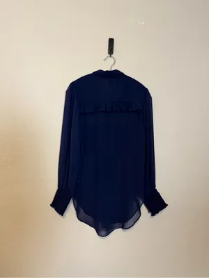 Misa Los‎ Angeles Navy Blue Sheer Ruffle Blouse Size Small thumbnail 5