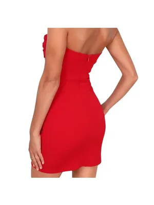 Lulus Red Strapless Corset Bodycon Mini Dress Draped Neckline Size S thumbnail 5