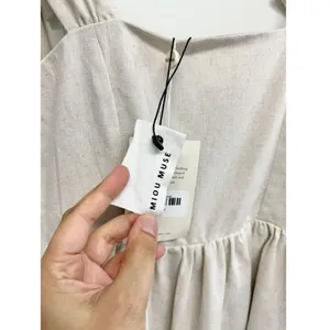 Miou Muse Linen Blend Tie Shoulder Mini Dress Oatmeal Beige Small Boho NWT thumbnail 9
