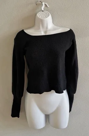 Lulus Cropped Black‎ Ribbed Boat Neck Sweater Sz S thumbnail 1
