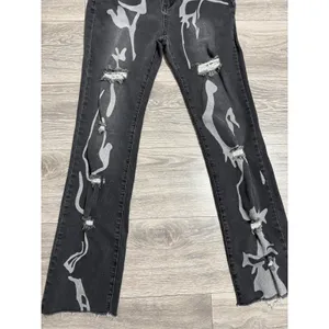 SheIn Womens Distressed Jeans Size L Graphic Print Black 28x29 High‎ Rise Straight Leg thumbnail 8