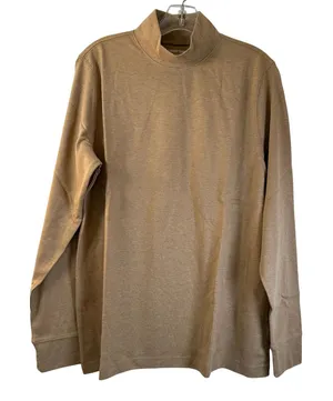 Lands End Relaxed Fit Mock Neck Top Tan Heathered Cotton Long Sleeve L 14-16 thumbnail 1