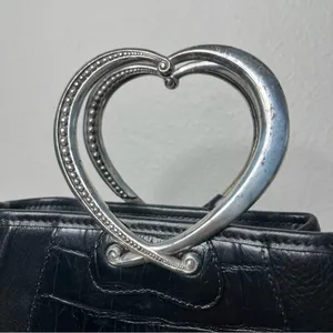 Brighton Corazon Black Croc Embossed Leather Heart Handle Small Bucket Handbag thumbnail 6