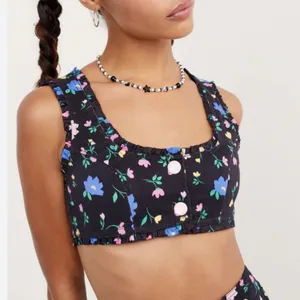 For Love & Lemons Robin Denim Floral Cropped Top NWT Size XS $140 MSRP Revolve thumbnail 1