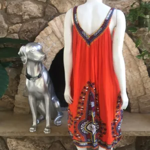 Jessica Taylor Rayon Teresa Orange Printed V-Neck Flowy Sleeveless Dress Size L thumbnail 3