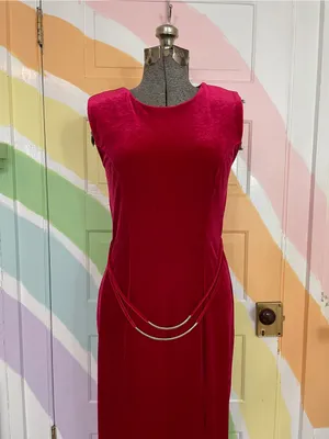 Vintage Giorgio Fiorlini Red Velvet Maxi Dress Silver Waist Detail Sz 5/6 💚🎀 thumbnail 4