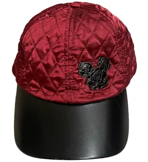 Disney‎ Parks Original Red Quilted Hat Black Mickey Rose Ears Beauty & the Beast thumbnail 1