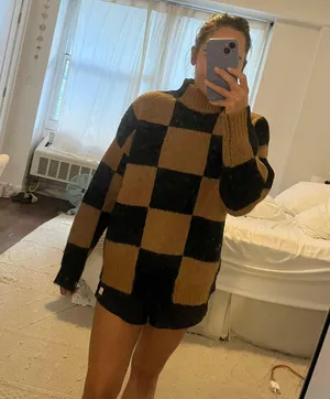 Brown Checkered Turtle Neck Sweater thumbnail 1