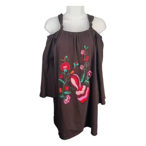 VaVa by Joy Han Brown Embroidered Bird Floral Cold Shoulder Top - Sz L thumbnail 2