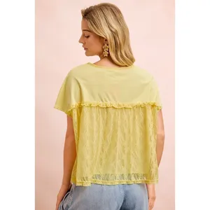 BiBi Solid Jersey With Lace Combo Ruffled Buttoned Top thumbnail 3