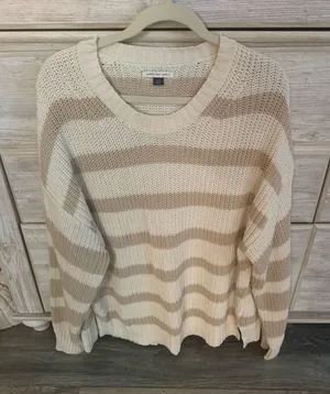 American Eagle Sweater Striped White and Cream thumbnail 1