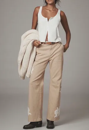 Anthropologie Lace-Embellished Railroad Pants, Size 10 Tall thumbnail 6