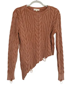 Gilded Intent Size Large Sweater Rust Asymmetrical Cable Knit Grunge Boho Indie thumbnail 1