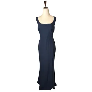 BHLDN Ashlynn Gown Women 12‎ Midnight Blue Square Neck Side Slit Crepe Formal thumbnail 2