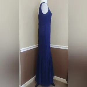 Sangria Navy Blue Lace Mermaid Godet Hem Maxi Dress Formal Gown by thumbnail 6