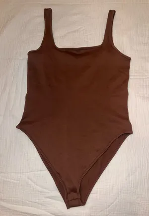 OQQ Ribbed Brown Bodysuit XXL | Square Neck Thong Snap Closure‎ thumbnail 1
