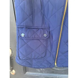 Crown & Ivy Navy Blue Quilted Puffer‎ Vest Gingham Lining Gold Zip Womens Large thumbnail 2