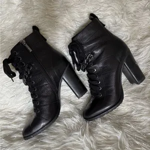 Karl Lagerfeld Black Jade Lace-Up Boots with Side‎ Zipper Size 7M/ 37.5B thumbnail 1