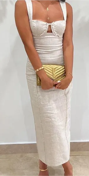 Hansen & Gretel Fowler Midi Dress In Sand Sz S thumbnail 1