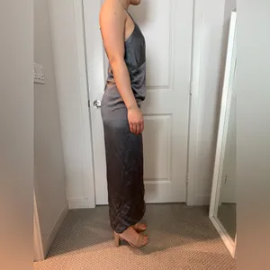 Michelle Mason Cross Back Slit Maxi Dress - Womens Size 2 Gunmetal NWT thumbnail 7