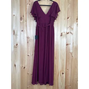 NWT Lulus Convincing Grace Burgundy Flutter Sleeve Wrap Maxi Dress Wedding Sz M thumbnail 5