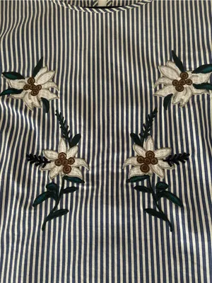 Como Black Striped Embroidered Floral Blouse - Size M thumbnail 7