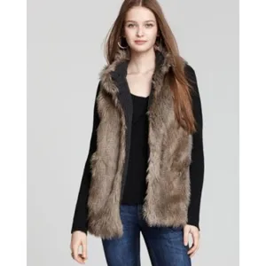 Aqua Faux Fur Vest in Brown thumbnail 4
