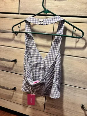 Edikted Gingham Button Up Halter Top thumbnail 5