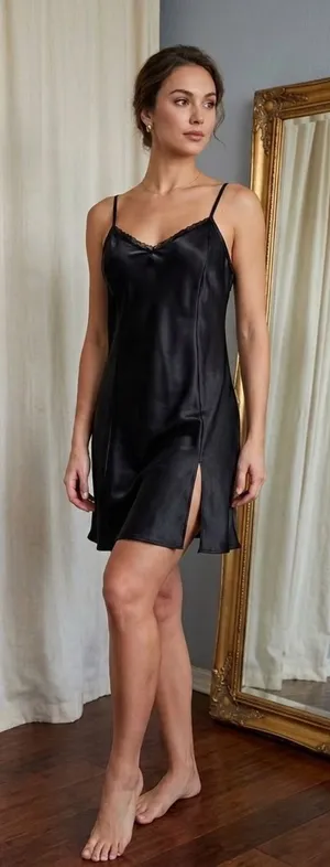APT. 9‎ Intimates Chemise XL Black Side Slit Adjustable Straps Whimsigoth Slip thumbnail 1