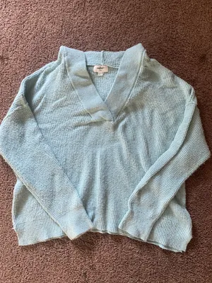 Aerie Blue V-neck Waffle Knit Sweater thumbnail 1
