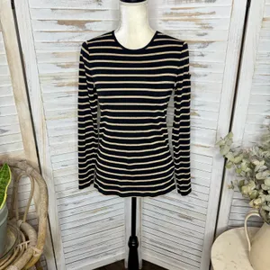 LAUREN RALPH LAUREN Black Gold Stripe Top Monogramed Arm Pocket Medium thumbnail 2