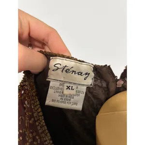 Stenay Vintage Brown Silk Beaded Sequin Sheath Cocktail Dress XL Shoulder Pads thumbnail 5
