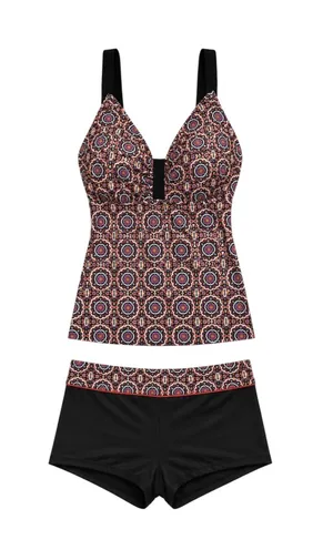 South Point Black Orange Floral Tankini and Shorts Two Piece Swim Set Size 12 thumbnail 1