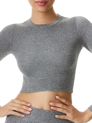 Alice + Olivia Ciara Silver Metallic Cropped Sweater Top Size Small Glam Y2K thumbnail 2