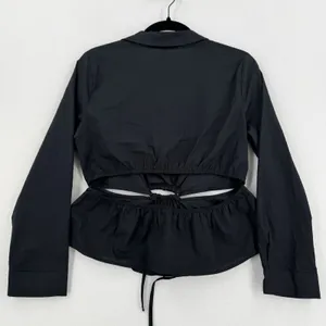 O.L.M. NWT Black Cutout O-Ring Tie Front Blouse L Long Sleeve Y2K Corsetcore thumbnail 2