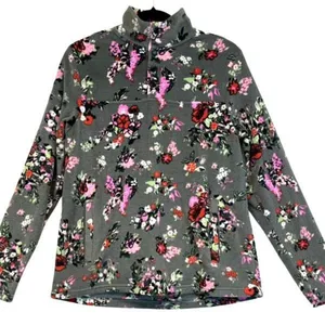 VERA BRADLEY Jacket Women's Small Gray Pink Floral Sporty Fleece‎ Pullover Cozy thumbnail 1