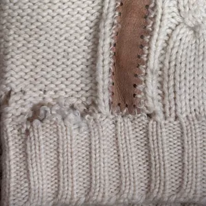 Vintage Tanni 100 Wool Cable Knit Sweater Leather Trim Made in Hong Kong‎ Medium thumbnail 11