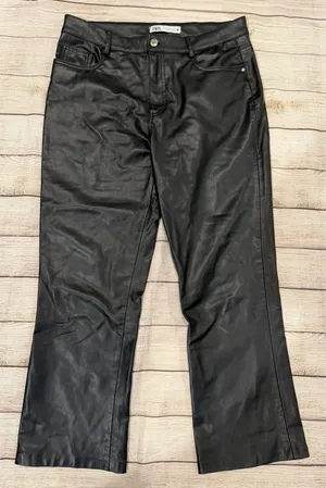 Zara black faux vegan leather mini flare pants NWT Size 8 thumbnail 1