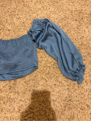 NEW Hello Molly Azure Skies Long Sleeve Tie Front Crop Top Blue Size Small/4 thumbnail 15