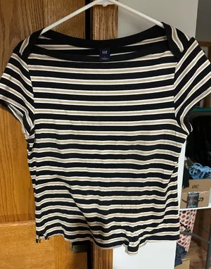 GAP Women's Striped Short Sleeve Tee - Black and Cream thumbnail 1