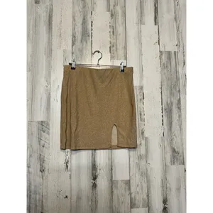 Gold Shimmer Two Piece Set Long Sleeve Crop Top & Mini Skirt Size Large thumbnail 7