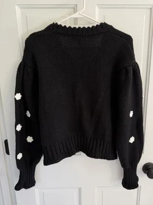Peach Love California Floral Appliqué Cardigan Black‎ White Size Large thumbnail 5