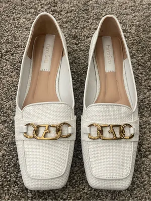 Women’s Franco Sarto Tiari Chain Square Toe Woven Loafer White Size 8 thumbnail 1