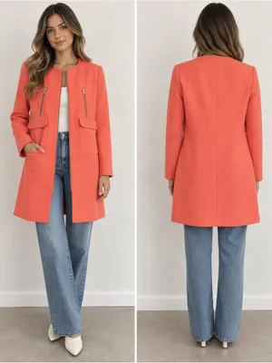 Metaphor Coral Tailored Zip Front Coat 60s Mod Retro Minimalist thumbnail 2